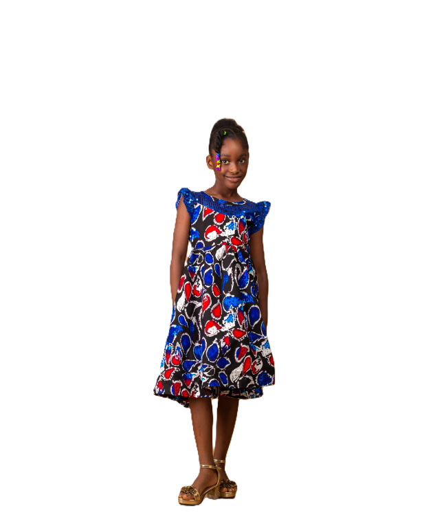 Charming Ankara Print Dress with Ruffled Sleeves for Girls
