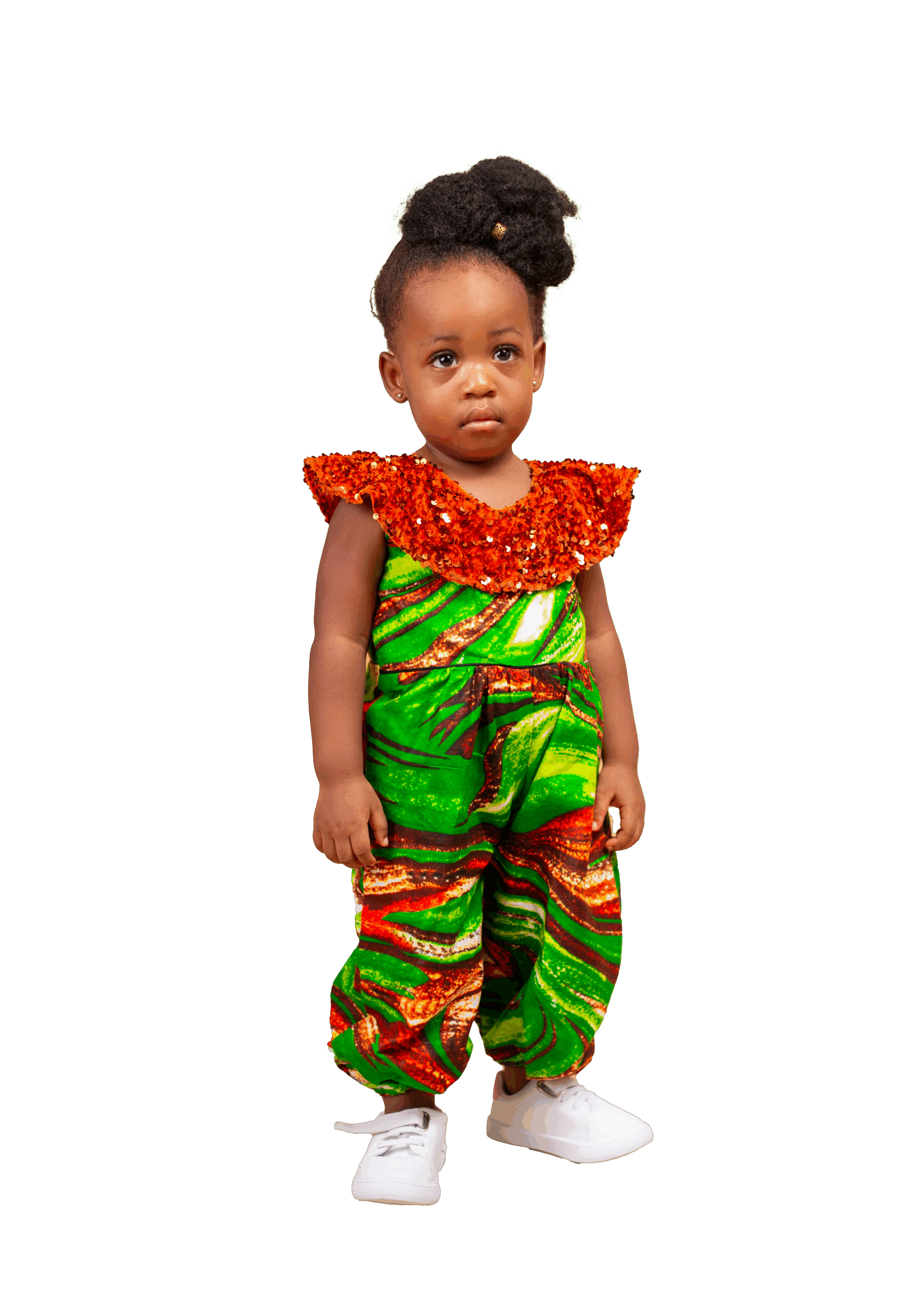 Vibrant Ankara Print Jumpsuit with Embellished Collar for Kids